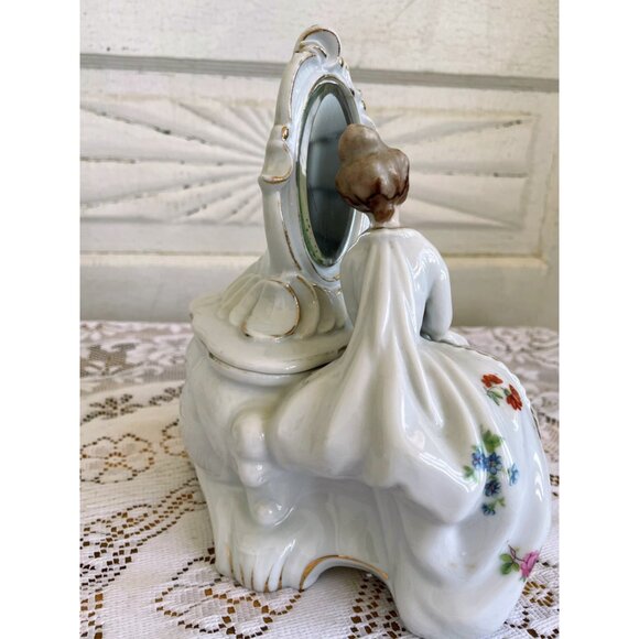 Antique 1940s Porcelain Lady Mirror Fairing/Powder.Trinket box - Picture 13 of 16